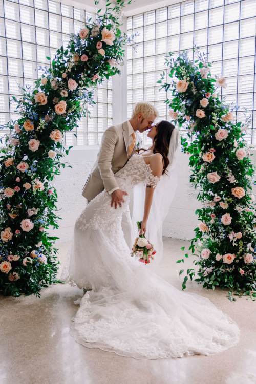 Bride and groom inside 600 East Events